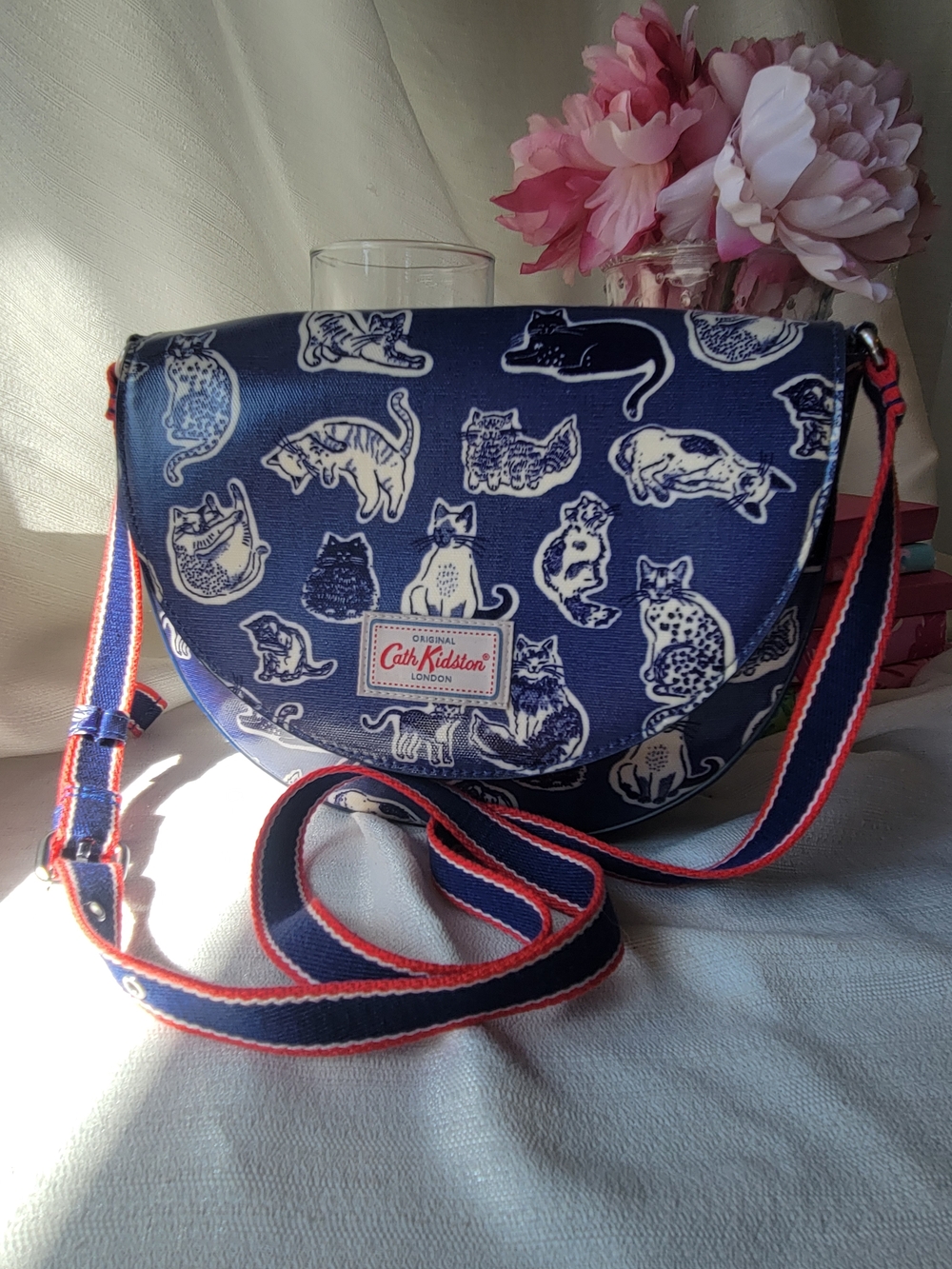 Cath Kidston Coated Canvas Navy Cat Print Crossbody Bag